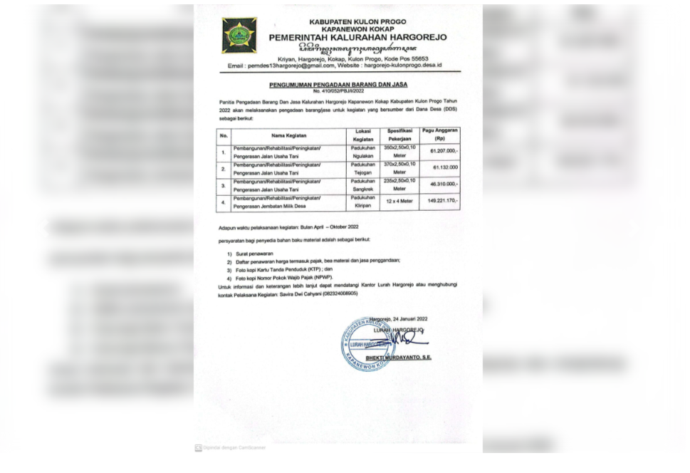 Pengumuman Perencanaan Pengadaan Barang dan Jasa Tahun 2022